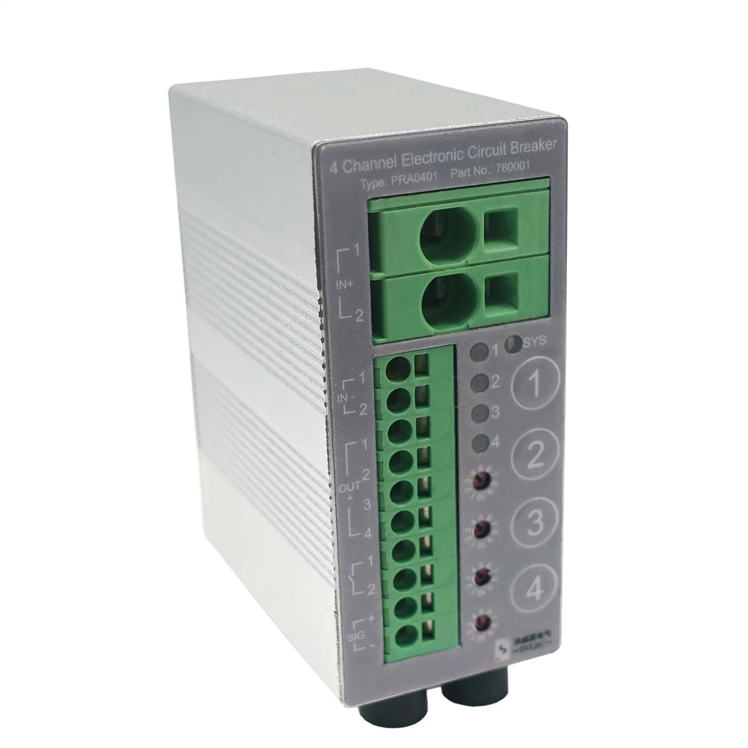 Svlec Multi-Channel Electronic Circuit Breaker for Protecting Four Loads at 24 V DC in The Event of Overload and Short Circuit.