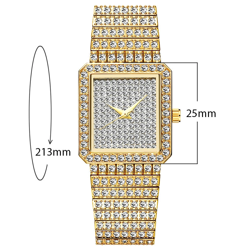 Diamonds Women Fashion Watch Geneva Designer Square Ladies Gift Wristwatch Luxury Brand Quartz 18K Gold Watch