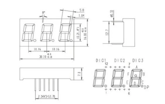 شاشة LED بمقاس 0.4 بوصة من 3 أرقام و7 مقاطع مع لون أصفر اللون