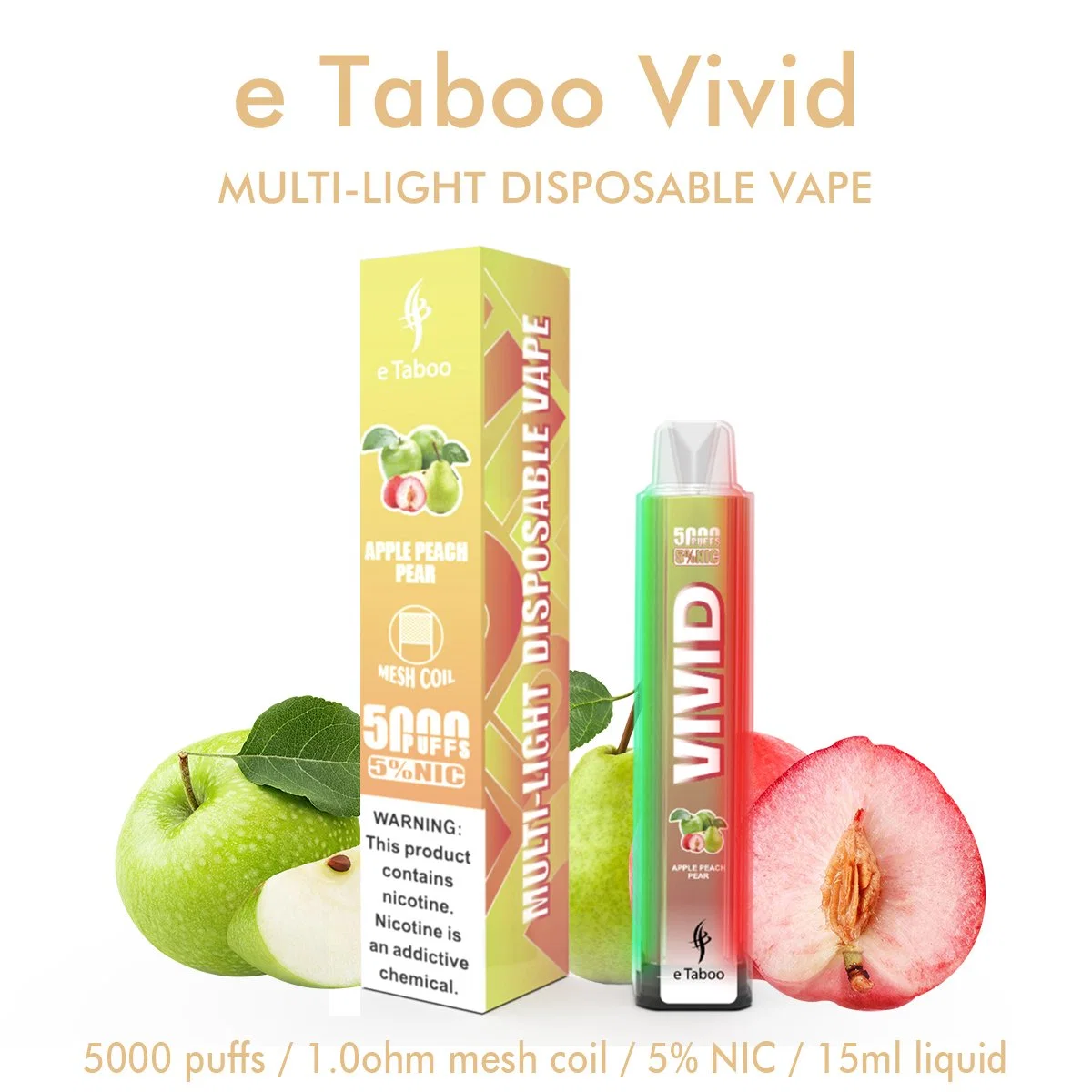 Shenzhen Best Factory Price Wholesale/Supplier Etaboo Vivid 5000 Puffs 12 Fruits Flavors Nicotine Free Custom Elf Disposable/Chargeable Electronic Mini vape