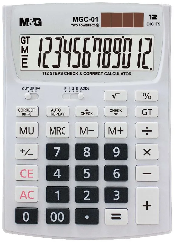 M&G Two Power Desktop Calculator Ideal for Office and Home 112 Steps Check & Correct Calculator 12 Digits Two Way Power Mgc-01