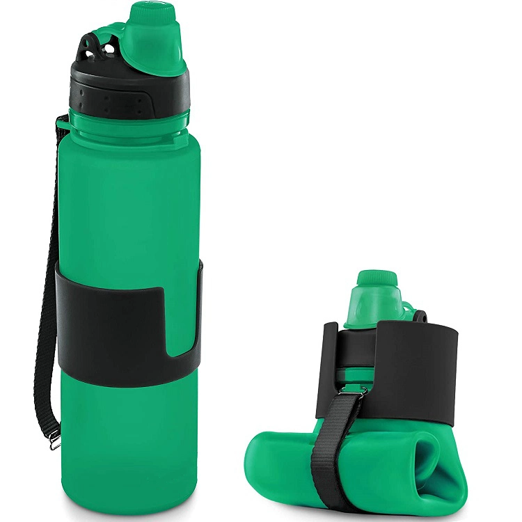 Faltbare Trinkflasche, 750ml/26oz BPA Kostenlose Sportreiseflaschen CE-Zulassung Tragbare lecksichere Silikon-Trinkflasche