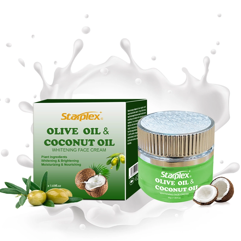 Commerce de gros Soins du Visage Hydratant Crème visage d'olive biologique de l'huile de noix de coco Vegan Crème visage Blanchissant