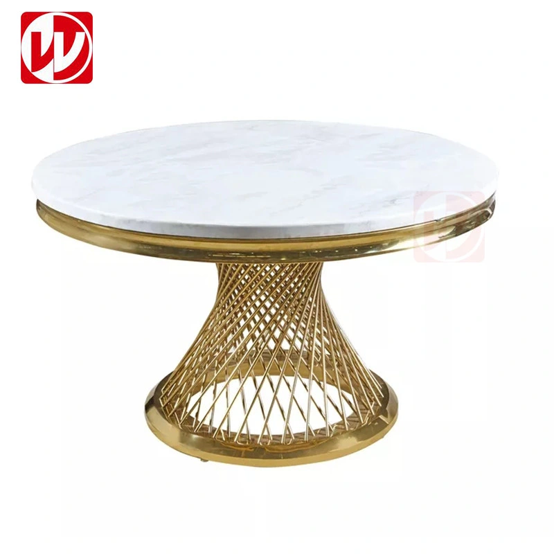 Modern Luxury Design Gold Stainless Steel Dining Table Round Banquet Restaurant Marble Wedding Table