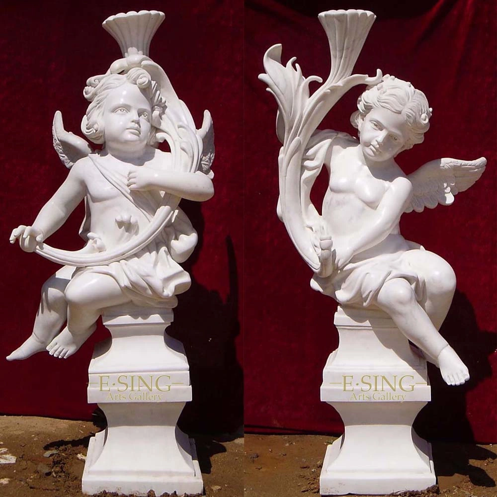 Stone Sculpture in Natural White Marble Angel Girl Statue with Wings