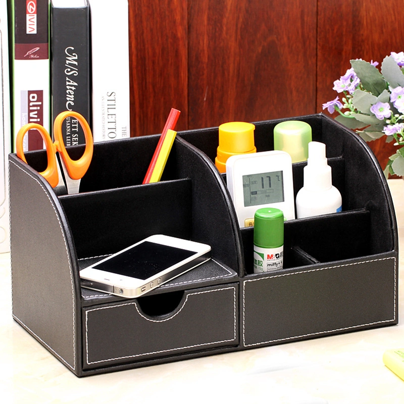 Office Desk Stationery Multi-Purpose Storage Box Home Remote Control Leather Cosmetic Box