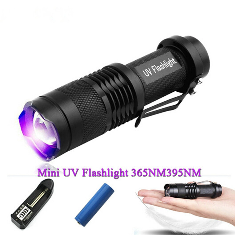 365nm 395nm Mini LED UV lumière noire Zoom lampe de poche