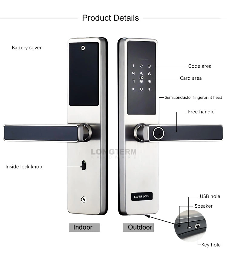 High Security Fingerprint Smart Lock Door Key Card Ttlock APP Electronic Digital Door Lock