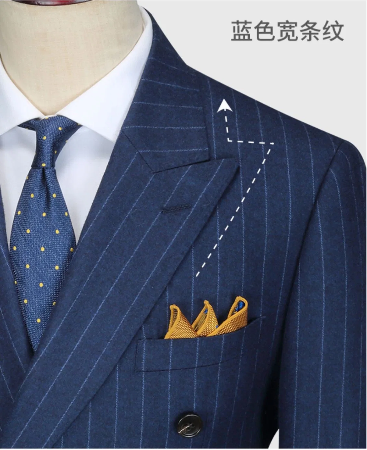 Men&prime; S Suit Blue Striped Double-Breasted Suit British Style Business Slim Fitting Suit Suitable for Office Business Wedding