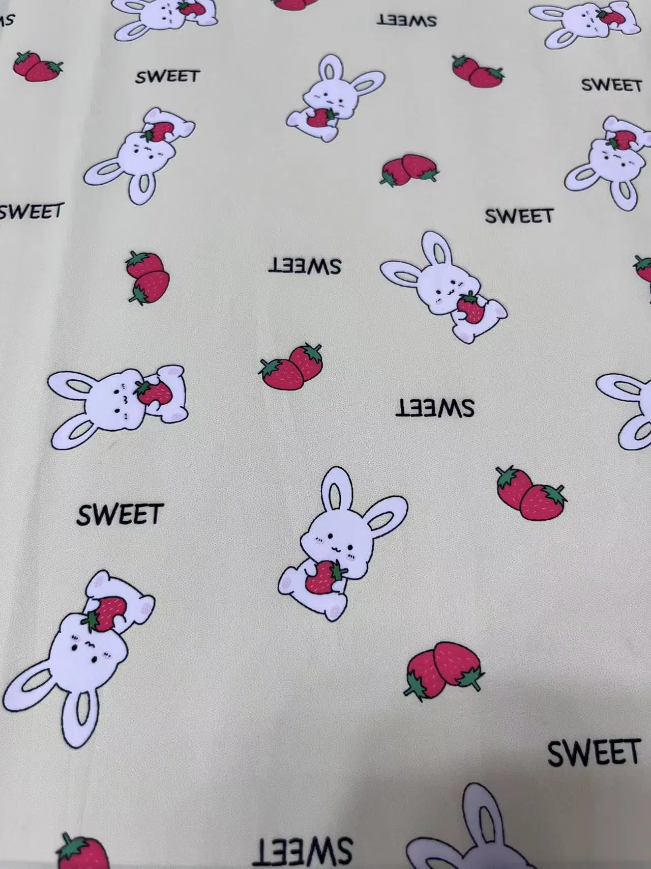 Cartoon Rabbits and Strawberry Printing Polyester Fabric