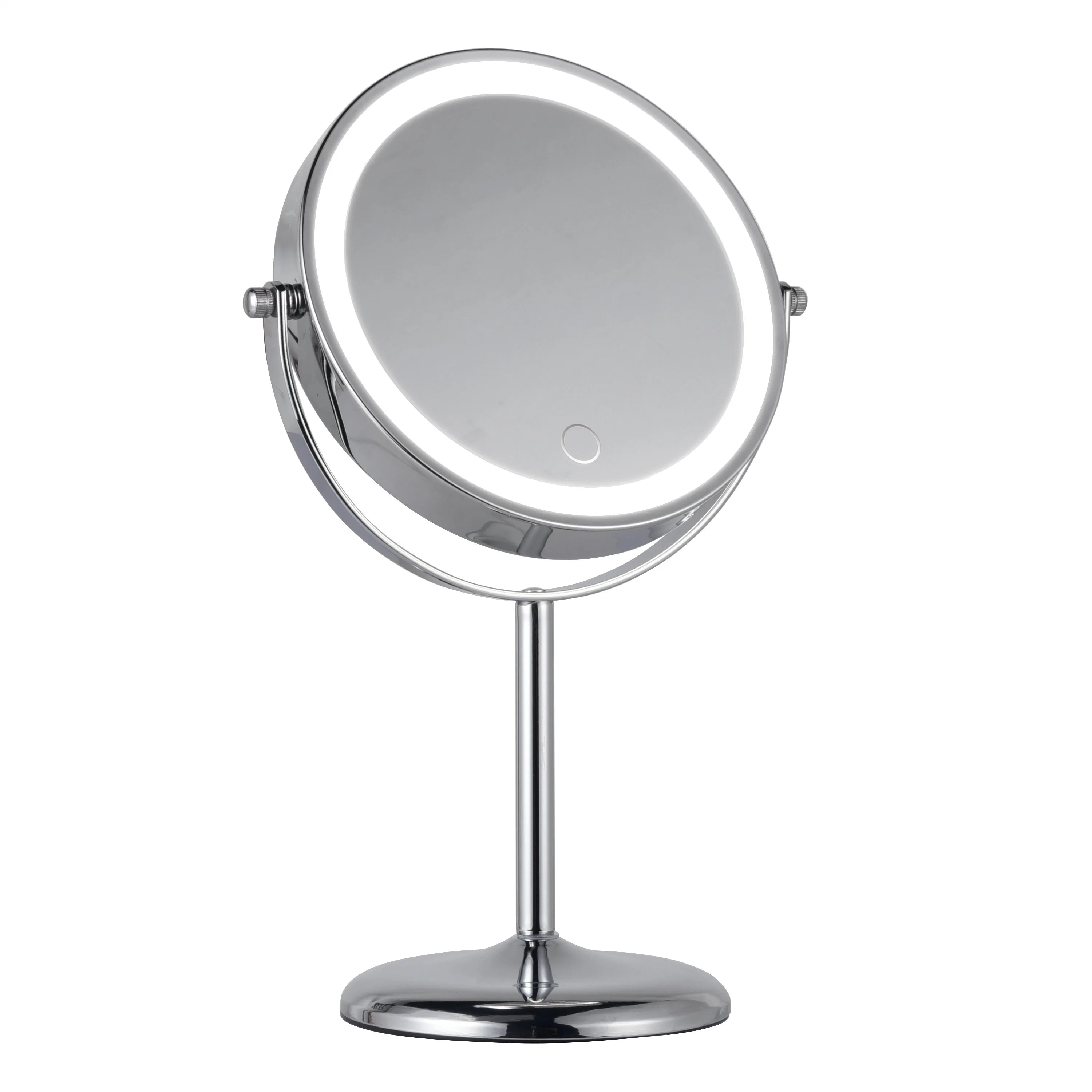 Customized 1X/5X Rechargeable 7 Inch Three-Color Adjustable Round Table Metal LED Makeup Mirror