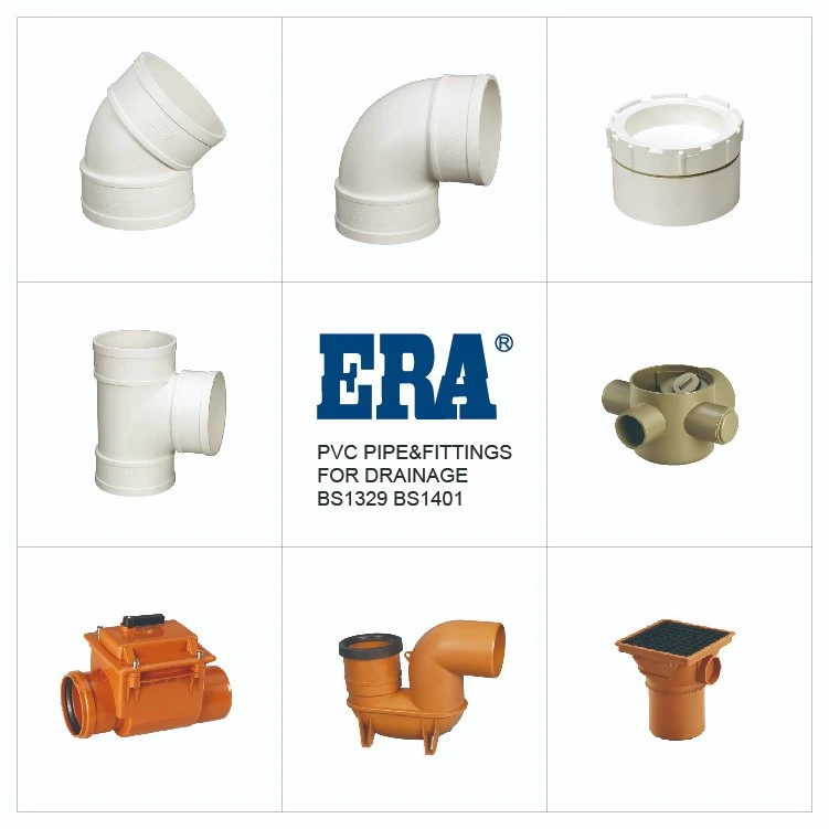 ERA PVC/Kunststoff Fittings Non-Pressure Fitting Hotsale Schnelllieferung Abwasser 45 Grad Ellenbogen mit zwei Gummiringen für die Drainage