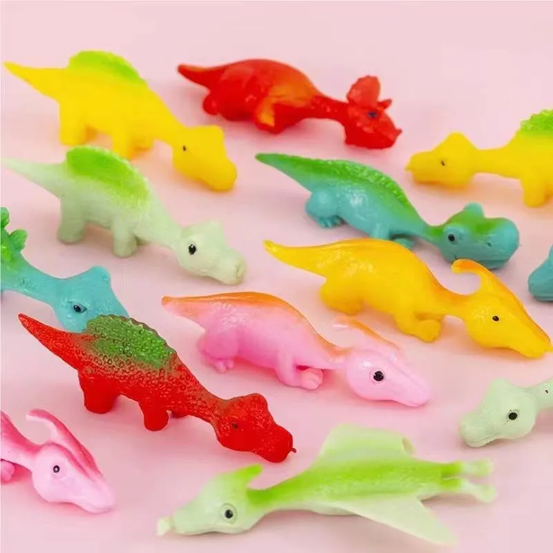 Stress Relief Sticky TPR Flying Dinosaur Catapult Fidget Finger Flick Stretchy Rubber Dino Animal Kids Novelty Slingshot Toys