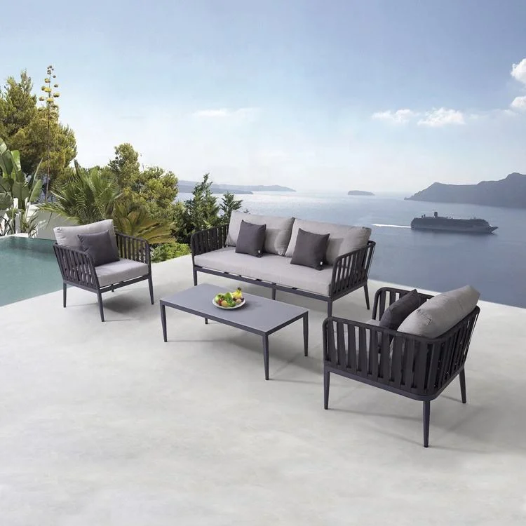 2022 Terraza moderna personalizada aluminio todo tiempo Patio de lujo Lazy Sofá de cuerda Sillas conjunto Jardín Muebles al aire libre