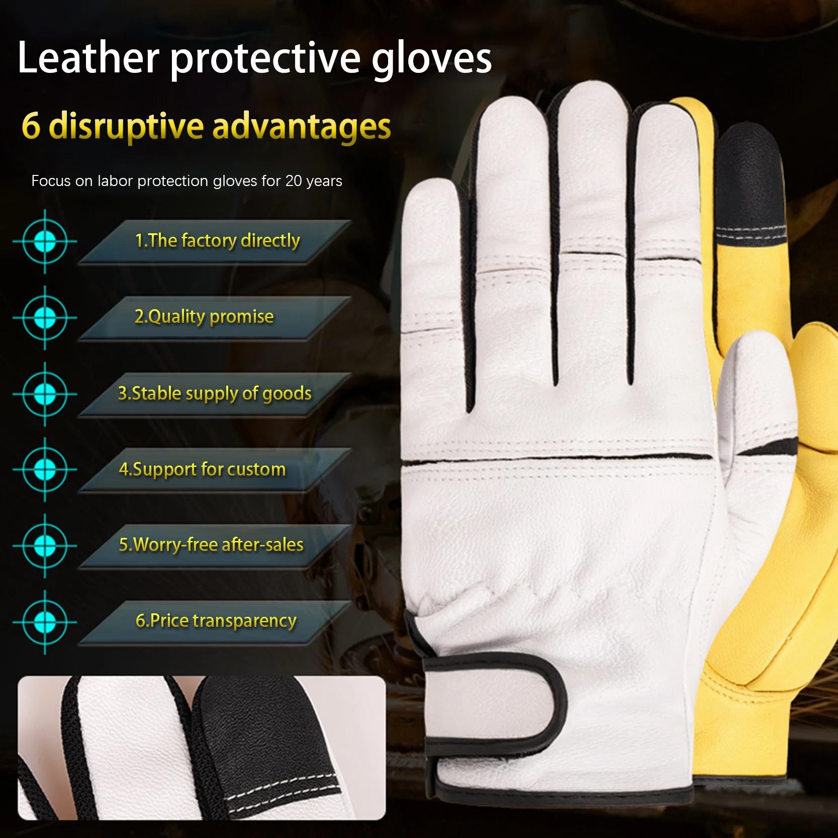 Guantes Soft White Sheepskin Leather Goat Leather Working Gloves Safety Protective Driving Mitten Sports Gloves