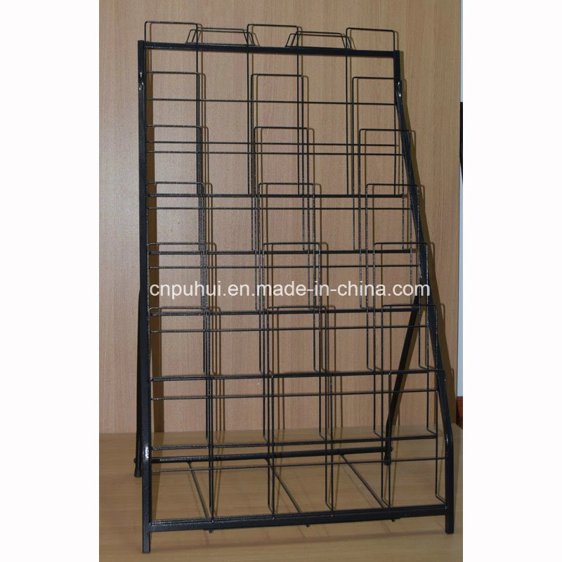 Floor Stand Steel Wire Frame Pocket Rotating Magazine Holder Calenda Rack Display (pH16-393)