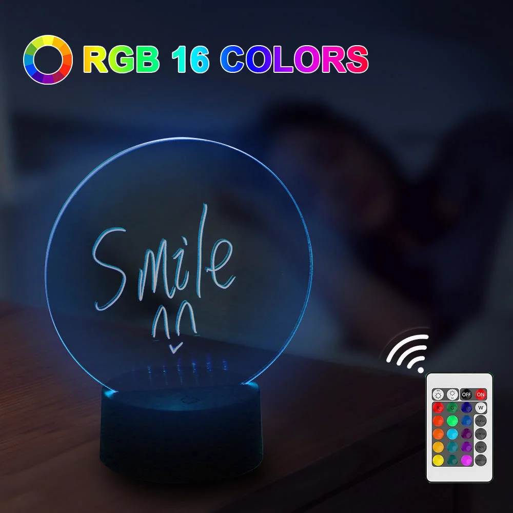 16 cores Night Light base Erasable Writing Board Creative DIY Luz da placa de escrita em acrílico com mensagem LED RGB