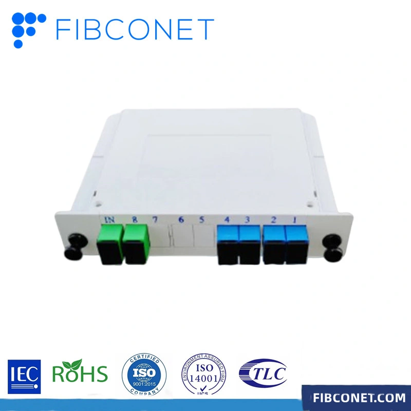 FTTH Fiber Optic 2*4 Cassette Type Sc/LC APC/Upc Connector PLC Splitter Splice