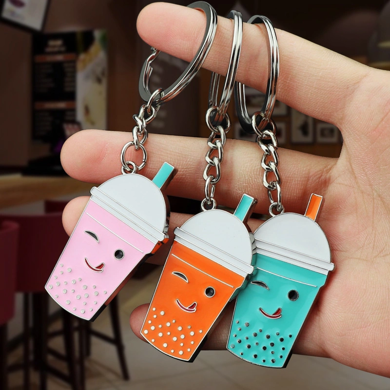 Factory Wholesale/Supplier Custom Logo 3D Blank Summer Tide Model Doughnut Milk Tea Drip Rubber Colorful Cute Cup Key Chain Gift Alloy Metal Keychain