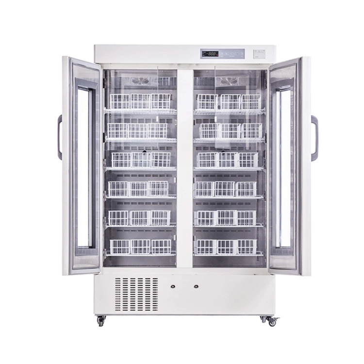 Hospital Double Glass Doors 4 Degree Medical Blood Bank Refrigerator