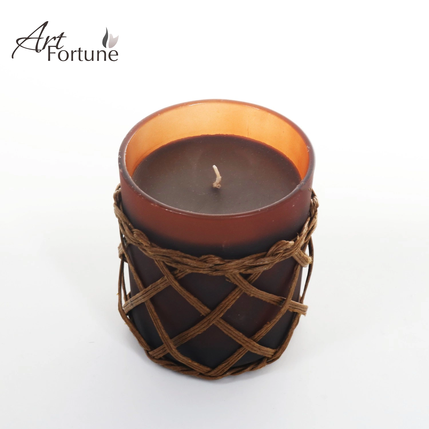 Chinese Factory Popular Selling Hand Woven Scented Glass Candle with Lid