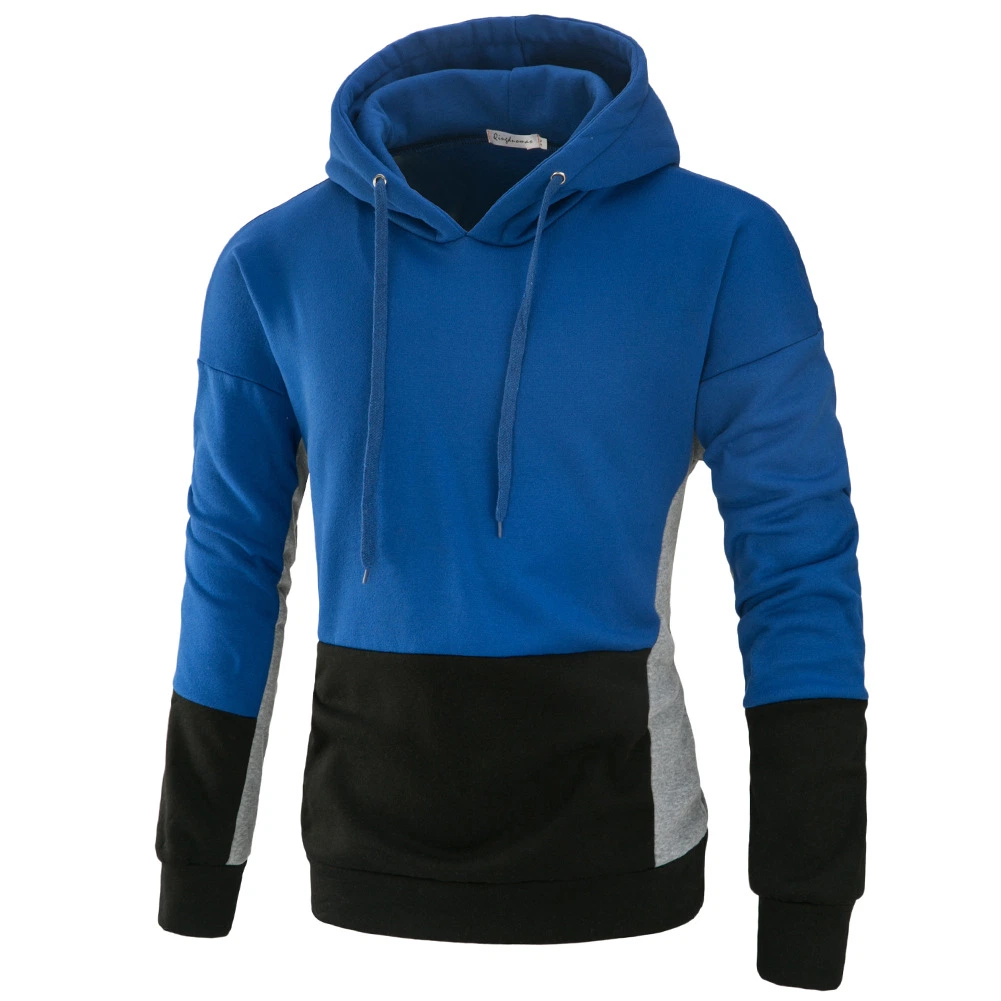 Heißer Verkauf Großhandel Kleidung Sweatshirts Günstige Kleidung Mode Jacke Blau / Schwarz / Grau Kontrastfarben Kapuzenpullover Herren 100%Polyester Fleece Sweater