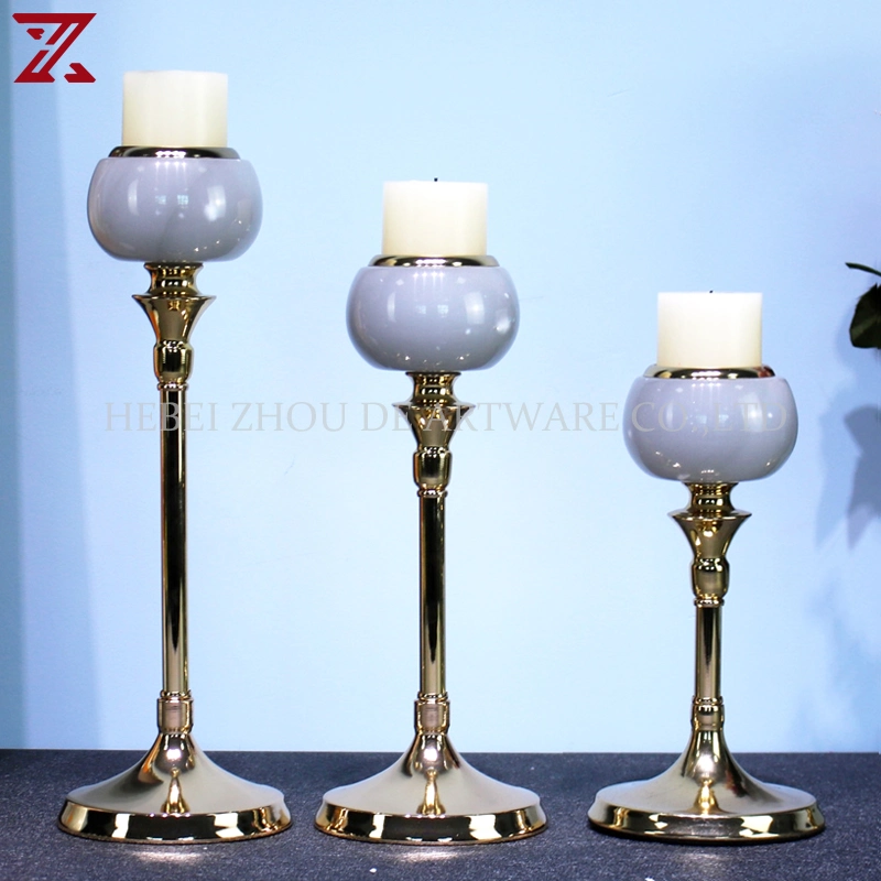 Custom Natural Jade Stone Gold Pillar Candlestick Holder Metal Tea Lights Candle Stick Holder for Events Dining Table