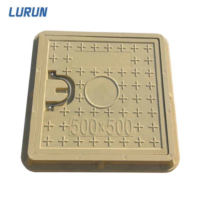 China Manufacturer 500X500mm FRP/GRP Composite Square Manhole Cover with Plastic/Pull Rings