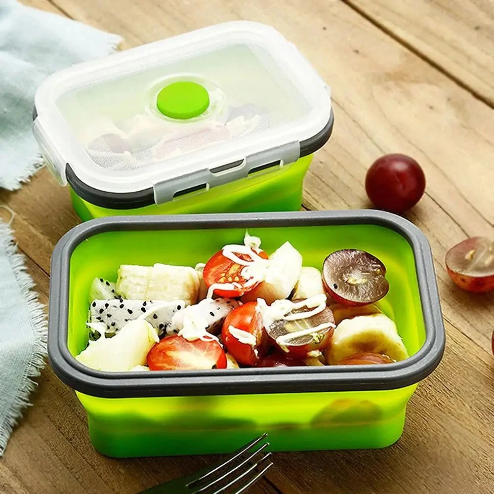 4 Pieces /Set Storage Container Folding Silicone Food Lunch Box Collapsible Convenient Silicone Lunch Box with Lid