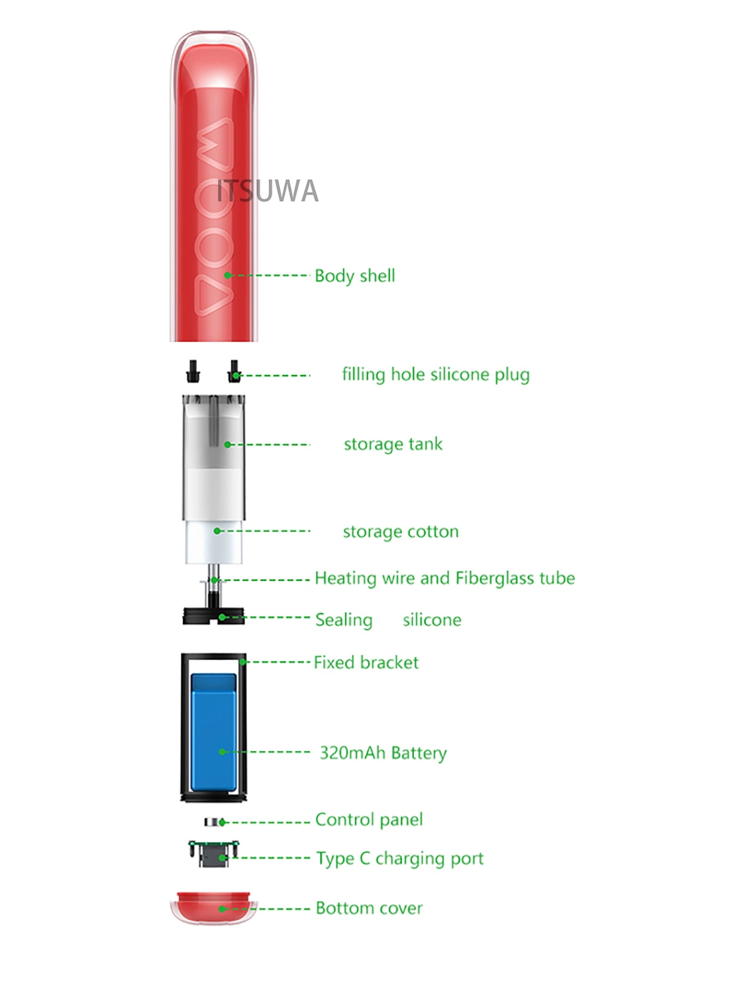 Itsuwa Voom Iris Mini Vapes saveur feuilletée Elektronik Sigara Cigarettes Vapes 600 E jetables