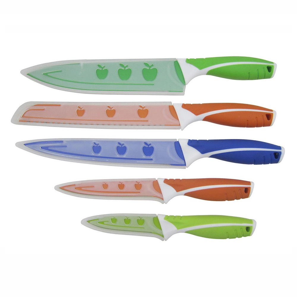 5-Piece Printed Color Kitchen Knife Set with Blade Cover