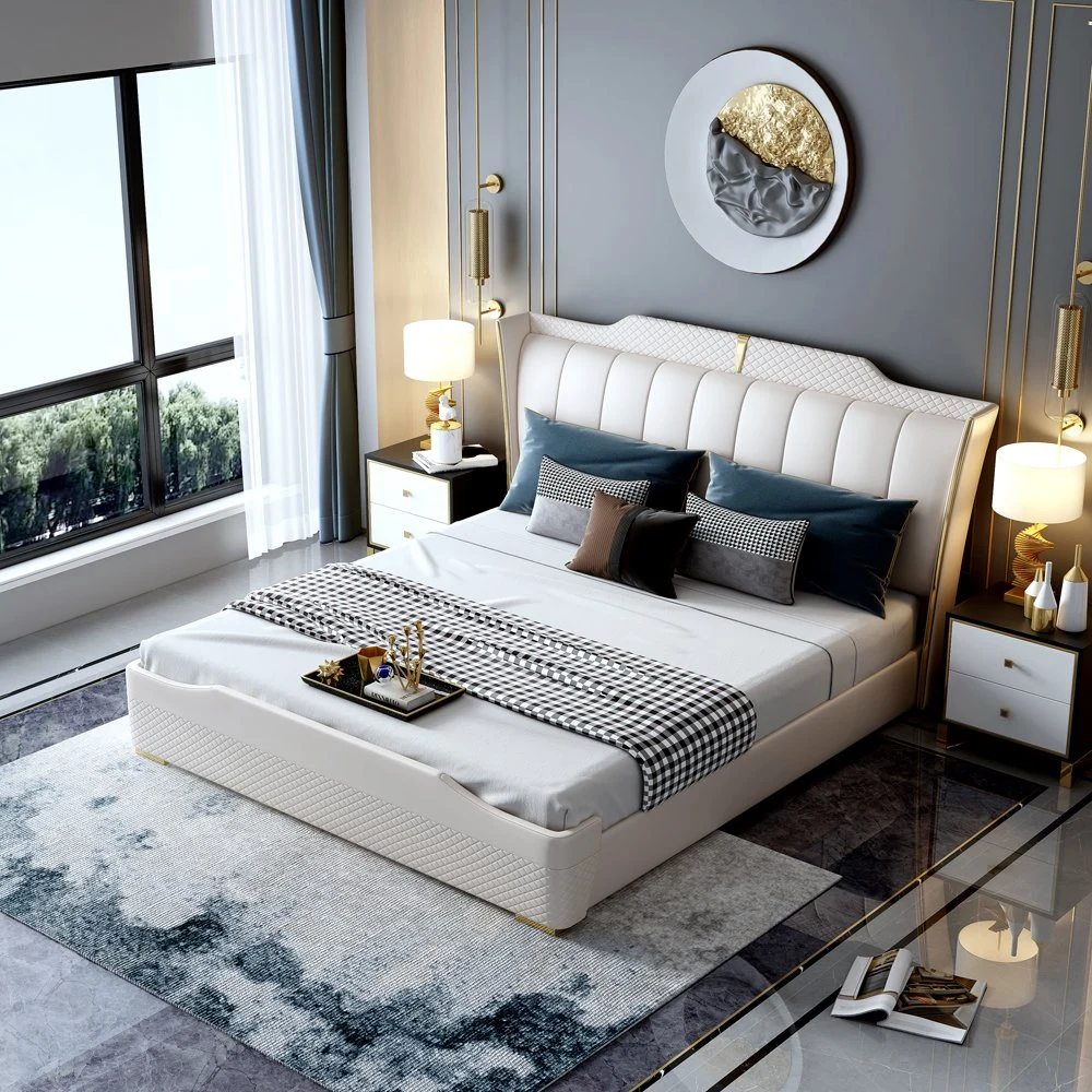 فندق Home Modern Design Luxury Beds White Wooden Leather Bedroom مجموعة أثاث