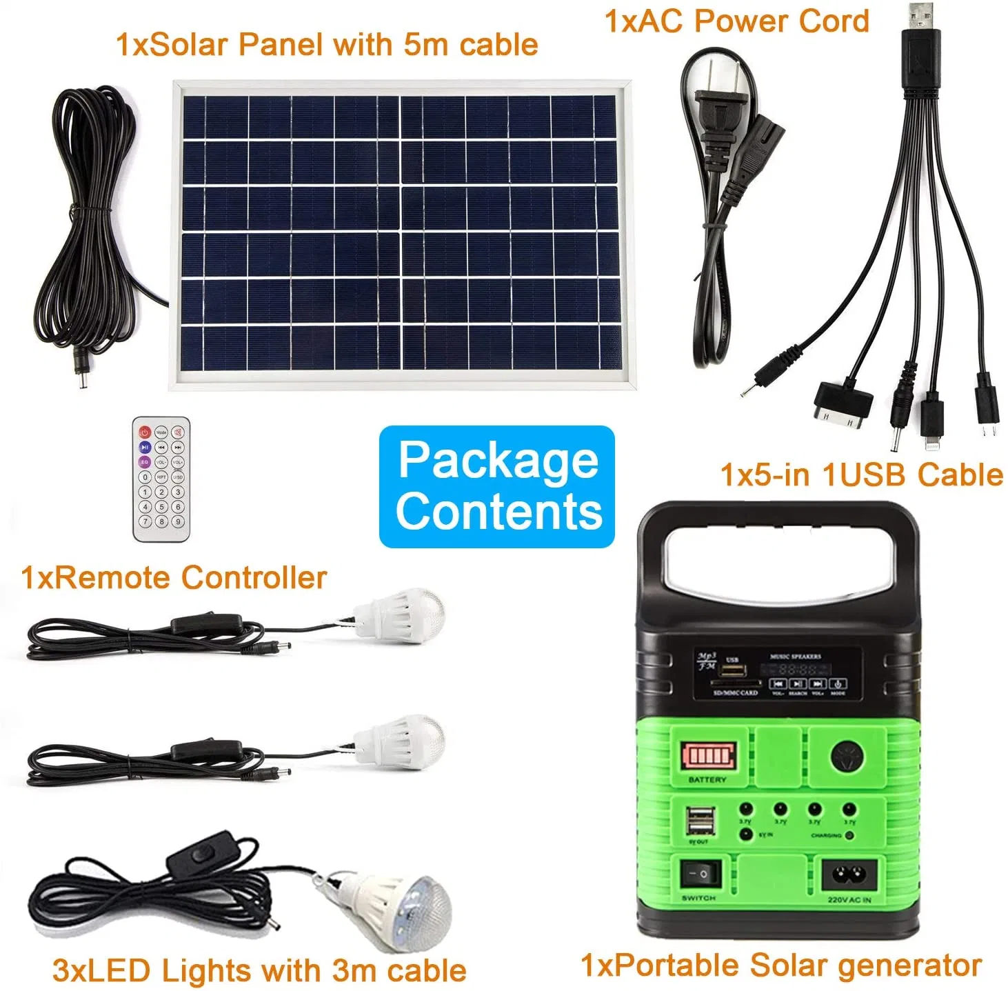 Portable Solar Radio System Solar LED Light Kit with Radio Bluetooth, LED Lighting Three Bulbs