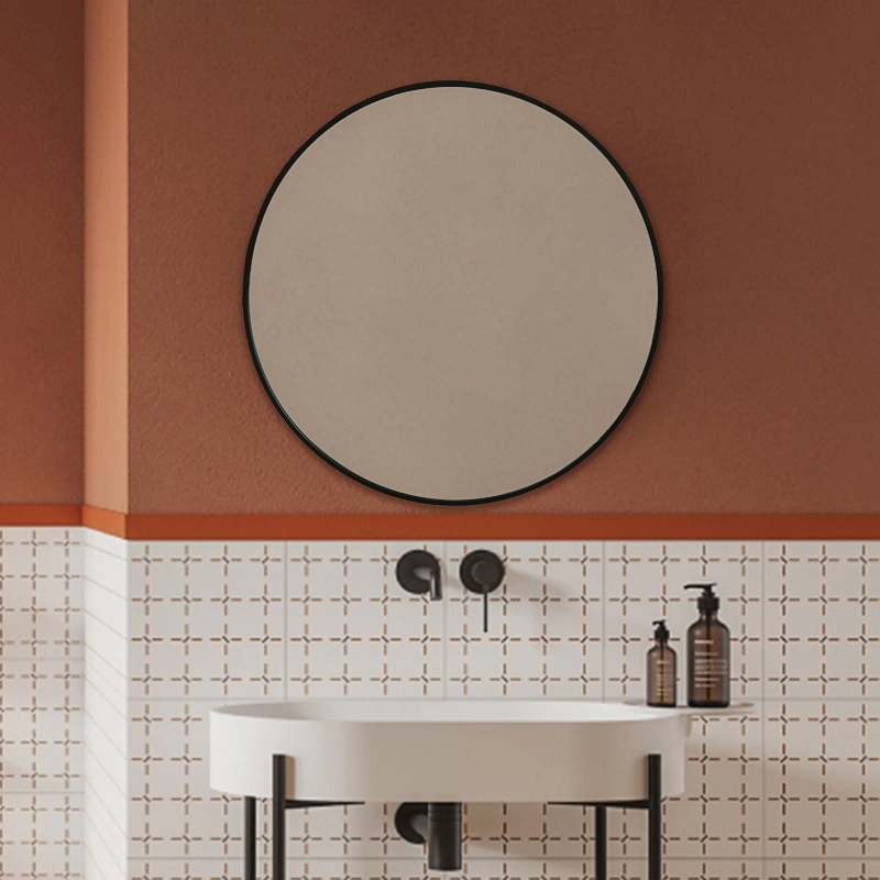 Moldura em alumínio mate preta espelho circular decorativo para Wall Modern Espelho redondo para toucador