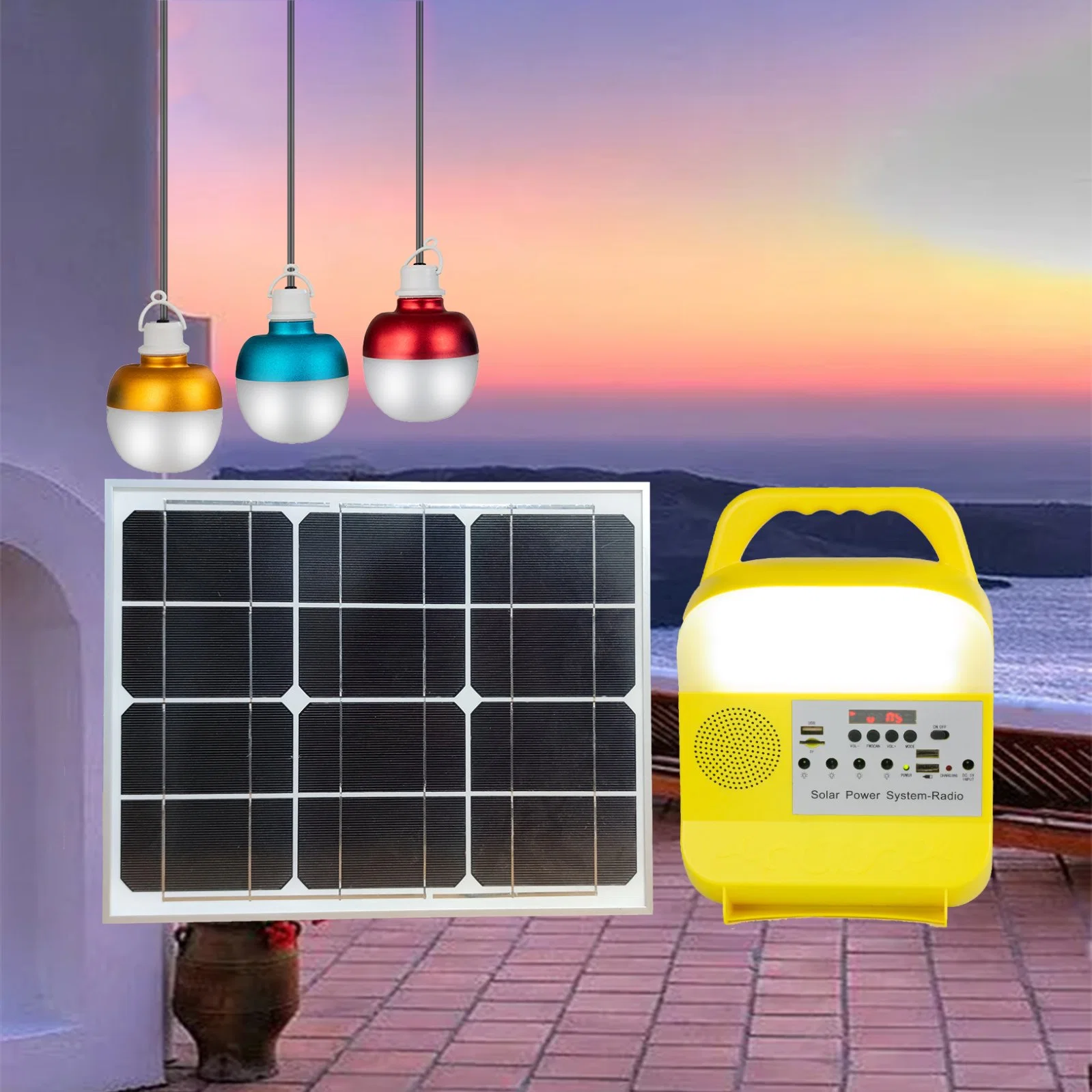 15W Solarmodul Solarset mit MP3 Spieler, FM, Radio, Bluetooth, Beleuchtung, USB-Kabel, Netzteil Muntifunction