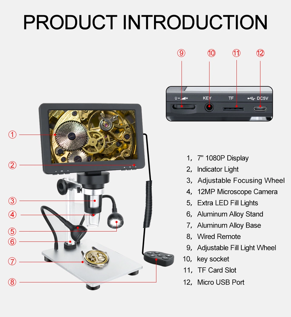 7 Inch HD LCD Display Electron Microscope 1200X Times Digital Microscope