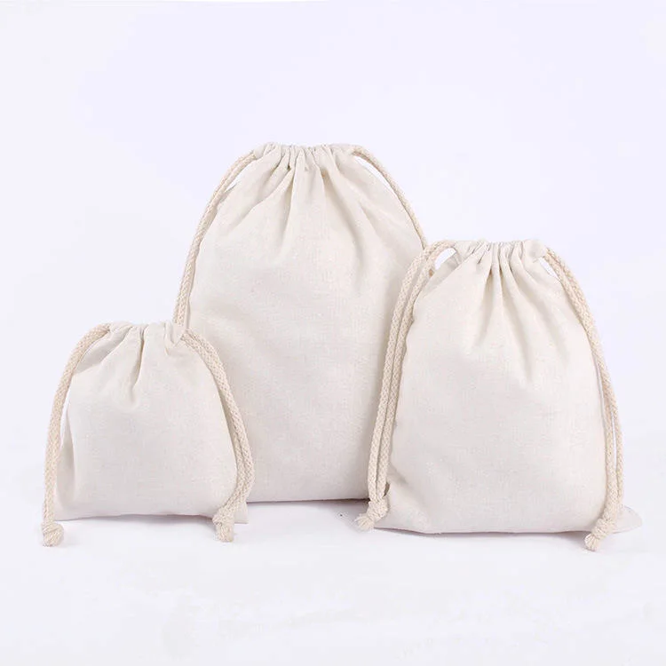 Custom Eco Friendly Reusable Gift Canvas Calico Bag Drawstring Cotton Cloth Bag