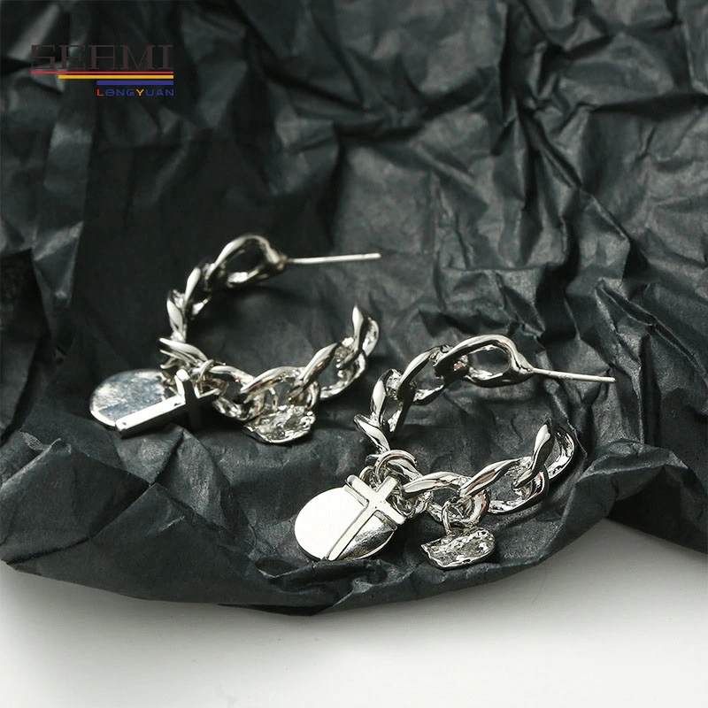 S925 Silver Earrings Hip Hop Exaggerated Fashion Jewelry Earrings