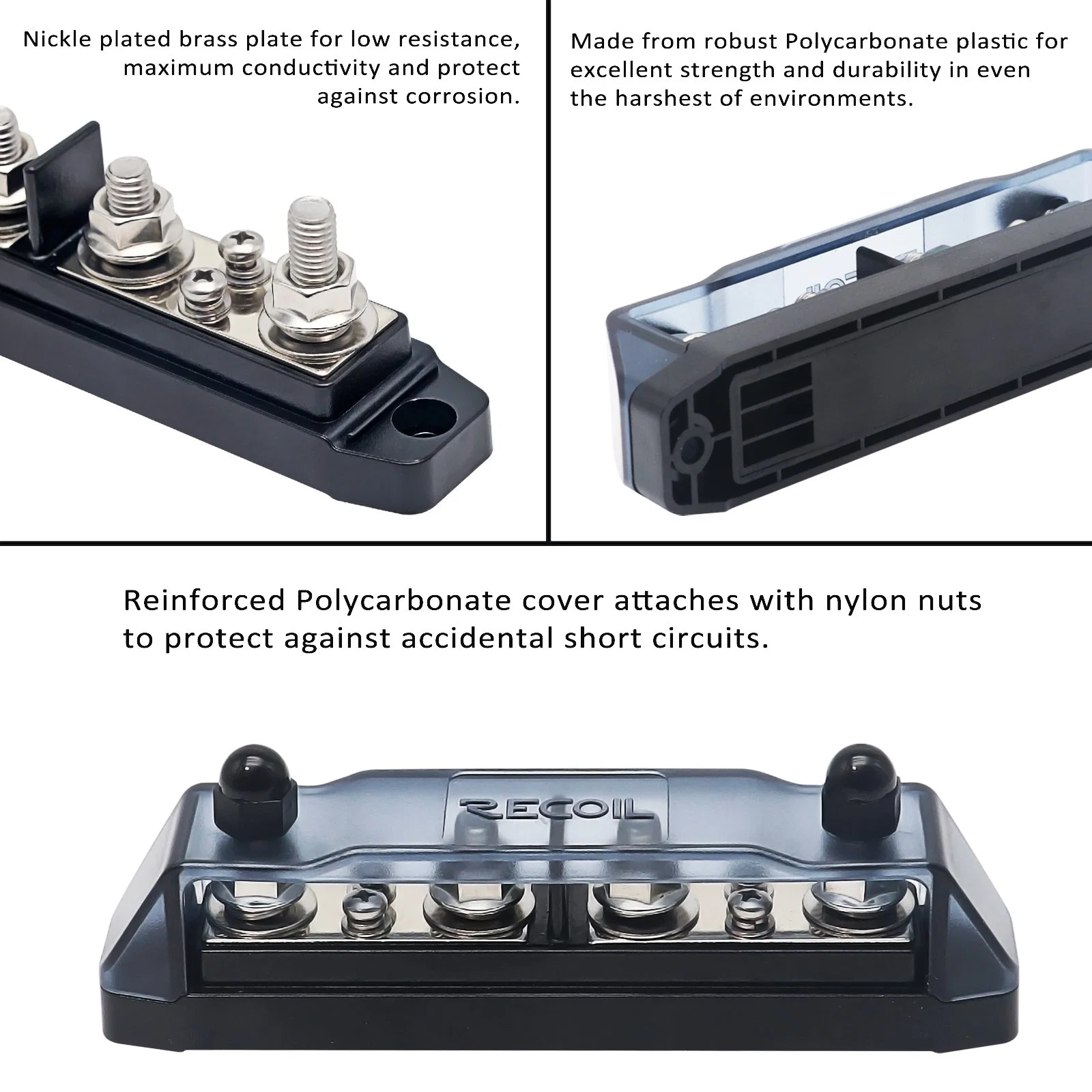 Edge Bbpg4 Busbar positiv und negativ 4 X 5/16&amp;rdquor; Bolzen und 4 X #8 Schraubklemmen Stromverteilerblock mit Ringklemmen