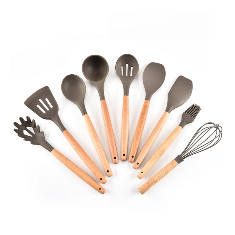 Outils de cuisine en silicone avec spatule et cuillère à spaghetti à fentes