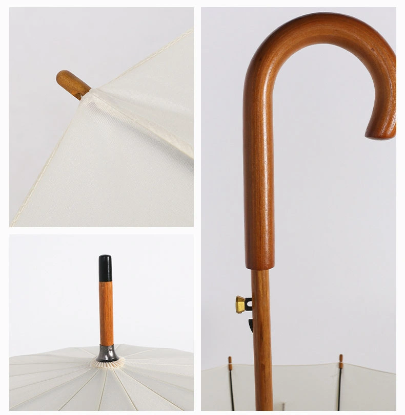 Elegant Traditional Vintage 16-Ribs Umbrella Wooden Handle Stick Umbrella Parasol Premium Good Quality Umbrella