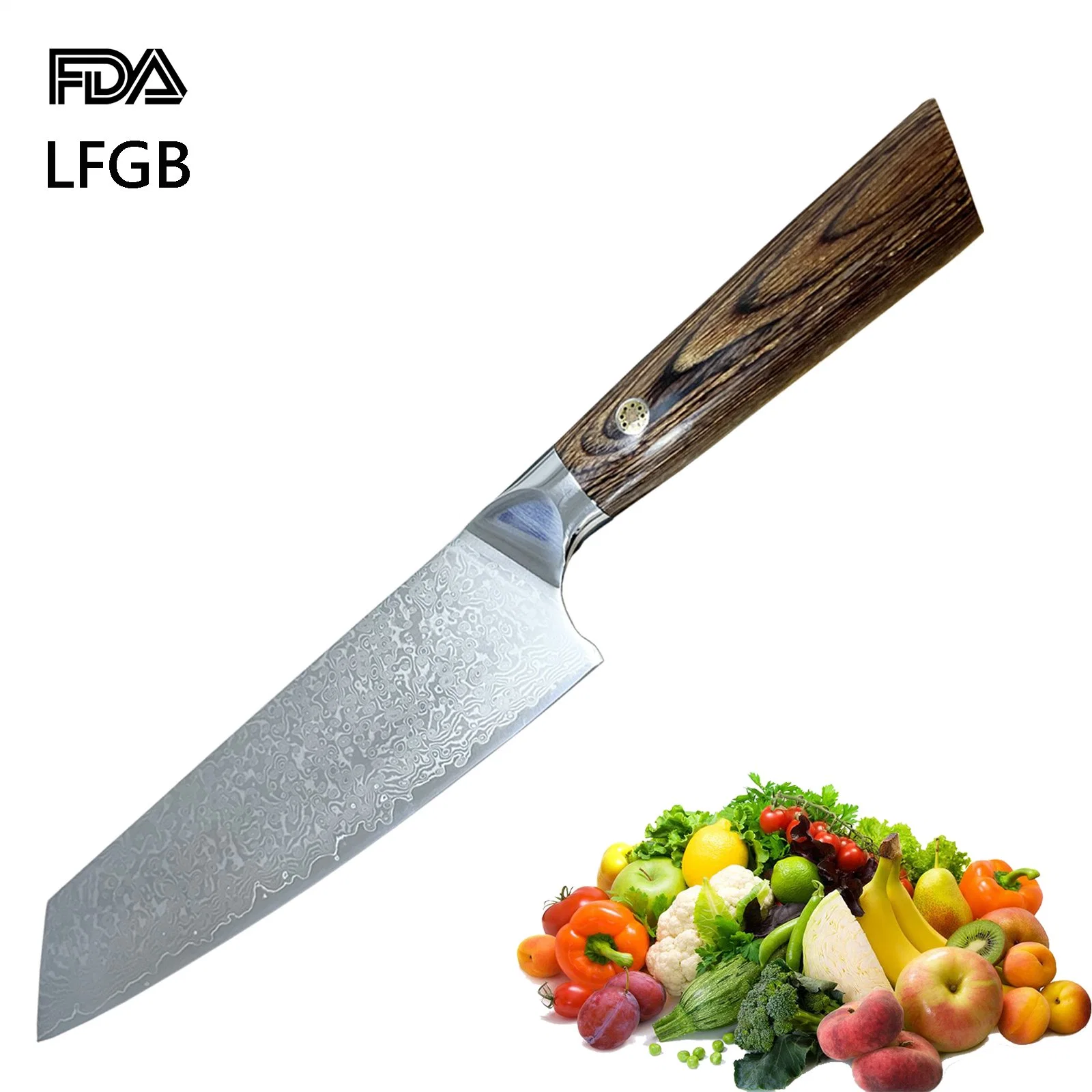 Нож шеф-повара 8 дюйма Дамаск Нержавеющая сталь Кухня Кухня Кухня Ку Эргономичная деревянная ручка
