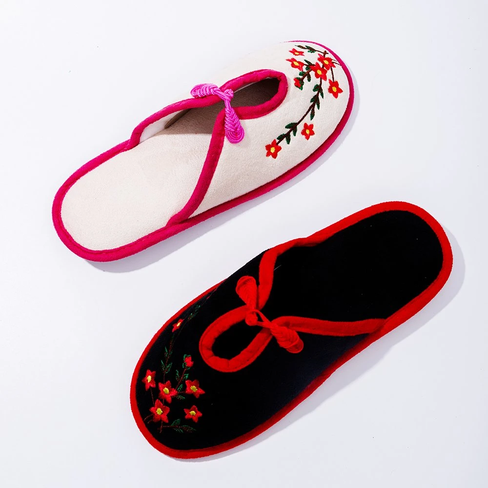 Women Four Seasons Faux Suede Retro Slippers Ladies Chinese Style Cotton Shoes