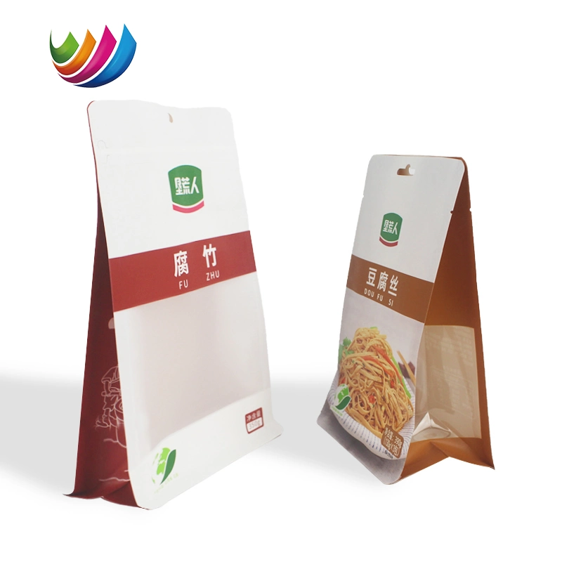 Custom Printed Flat - Bottom Food Packaging White Kraft Paper Windowed Dried Bean Milk Cream in Tight Rolls Bean Curd Bag