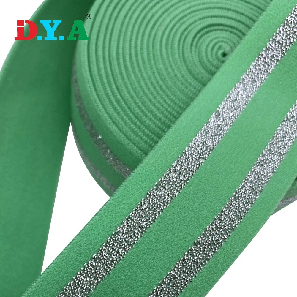 Hot Sale Customized Gold Silver Yarn Glitter Shiny Lurex Jacquard Elastic Band for Garment