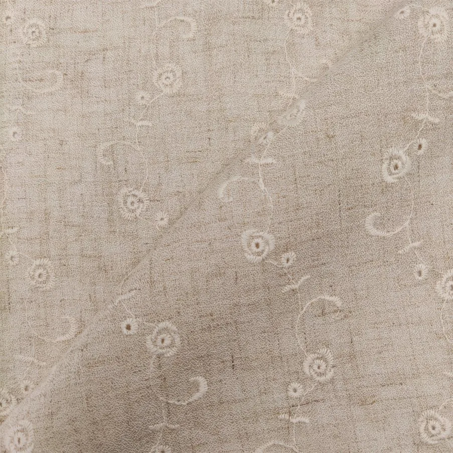 Linen Perforated Embroidery Flower Fabric for Garment Children