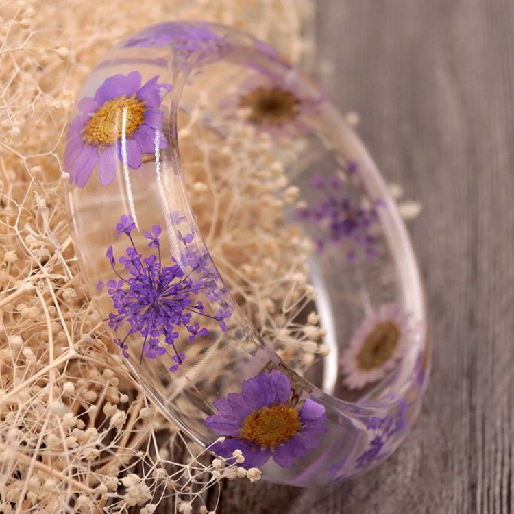 Artificial Epoxy Resin Transparent Natural Plant Real Flower Bracelet