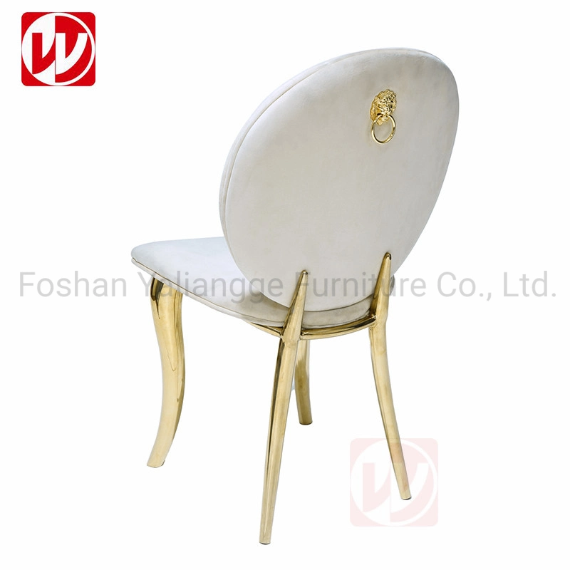 Qatar High-End Luxury Wedding Design Beige Velvet Banquet Dining Chair Gold Stainless Steel Wedding Chair