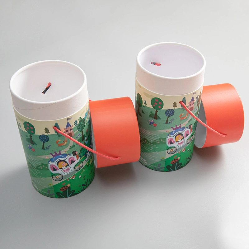 Children's Puzzle Toy Paper Cans Packaging Cylindrical Packaging Box Colorful Printing Gift Paper Cans with Polyester Rope