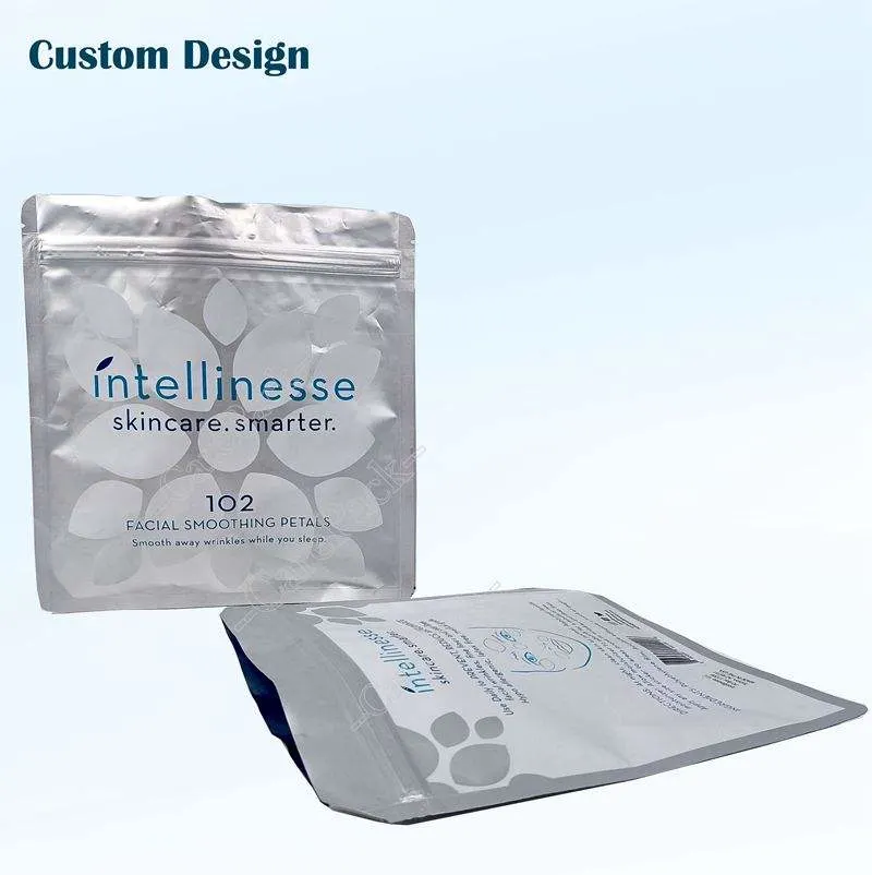 Custom Mylar Aluminum Foil Materials Facial Mask Storage Three Side Seal Zipper Packaging Bag